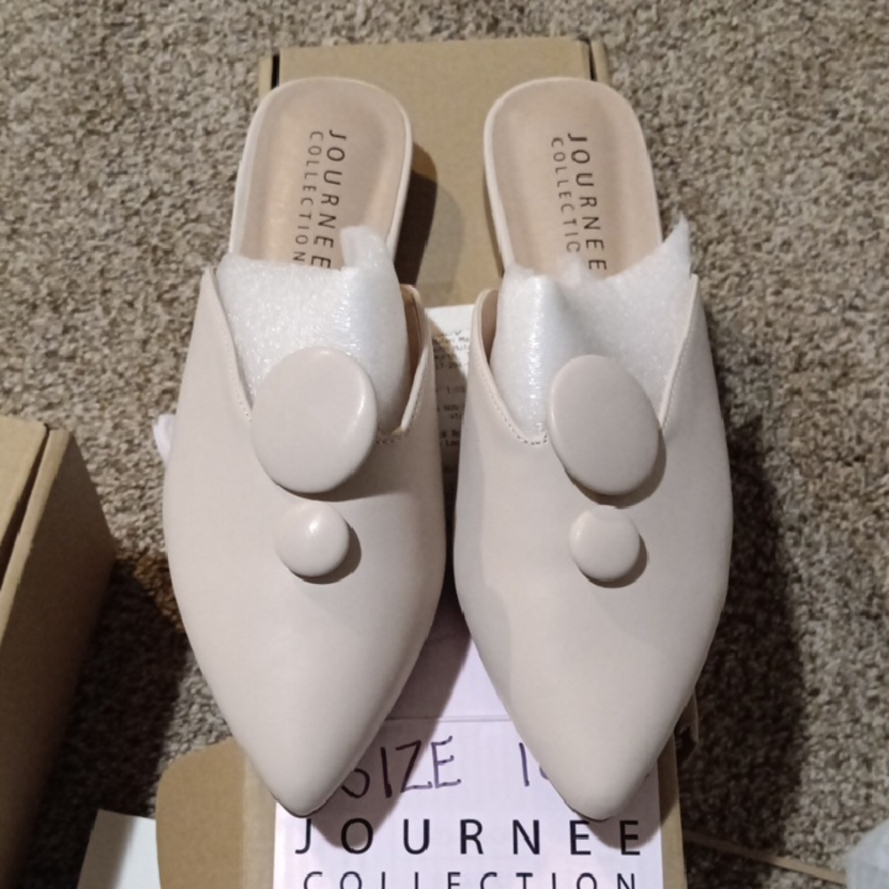 Journee Collection Cream Mules Sleek Design